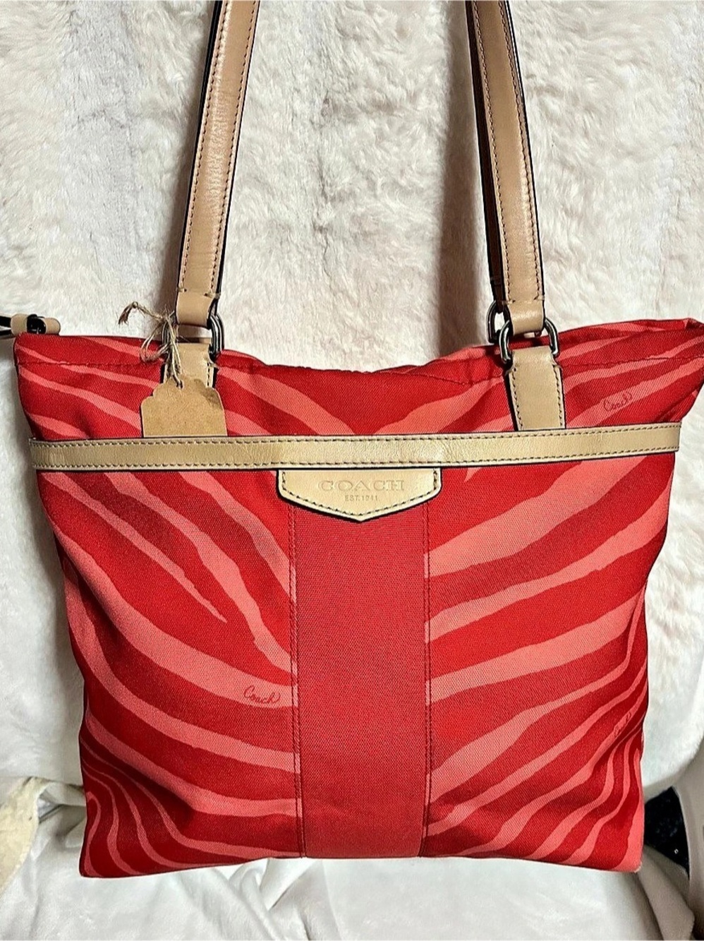Coach Red & Pink Animal Print Tote